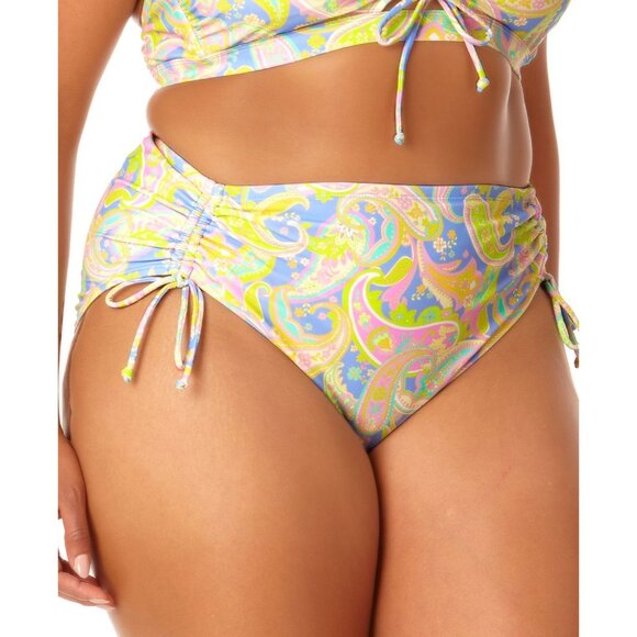 California Sunshine Cinched Swim Bikini Bottom High Waisted Paisley Colorful 1X - Picture 3 of 6
